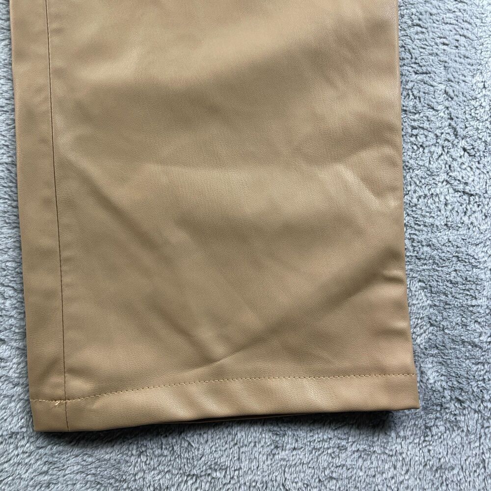 Zara Faux Leather Bootcut Pants Womens 6 Beige Pockets High Rise Straight Leg - Picture 3 of 12